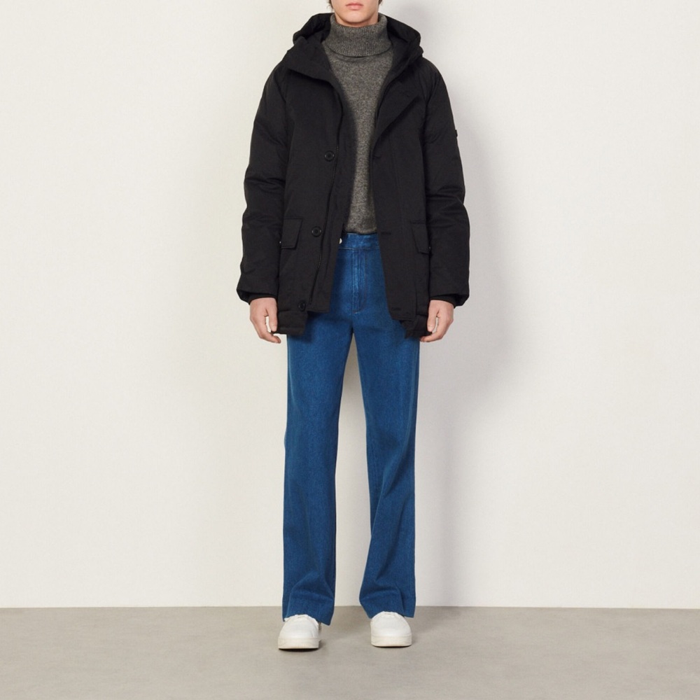 Sandro Men’s Oversized Black Parka With Hood